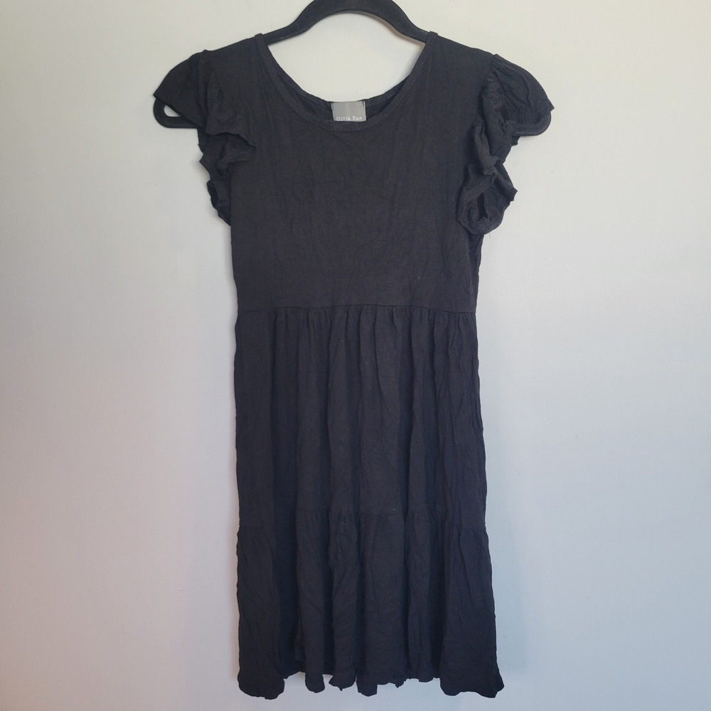 Olivia Rae New York Black Ruffle Cap Sleeve Tiered Mini Dress Womens XS